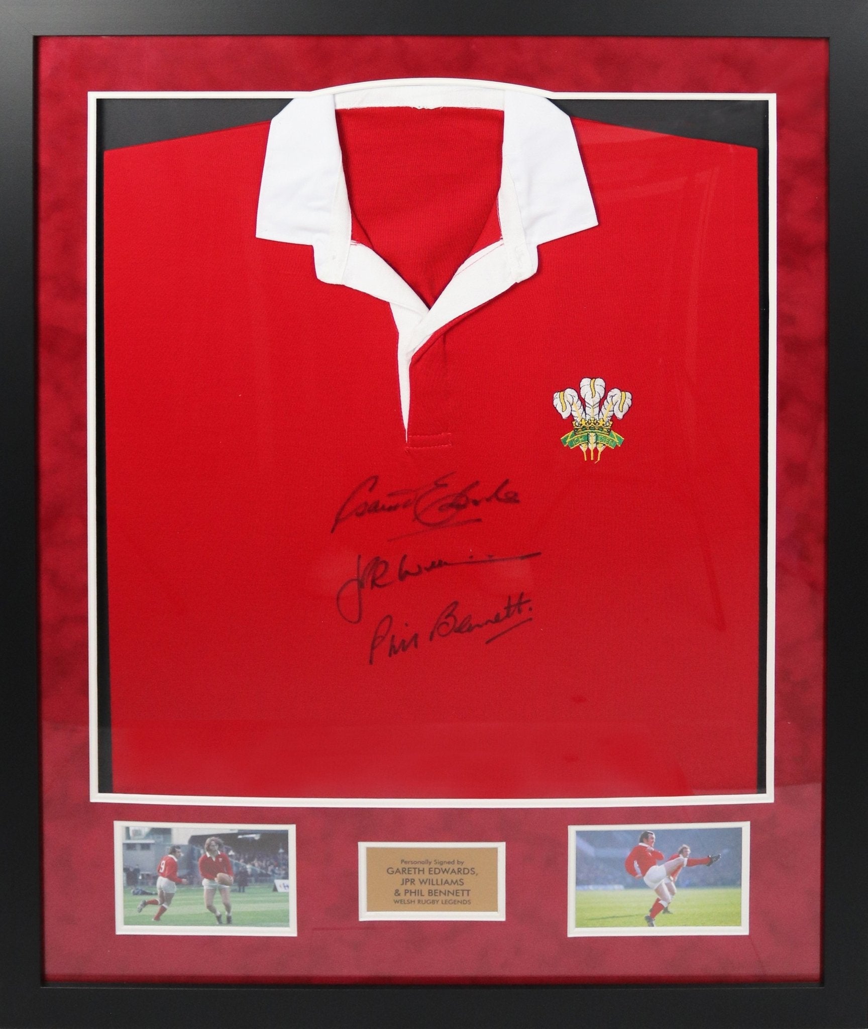 Welsh Rugby Legends Shirt Signed by Phil Bennett, JPR Williams, Gareth Edwards. - Memorabilia Framers Shop
